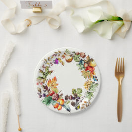 Prato De Papel Fruta de queda e folhas de papel da borboleta