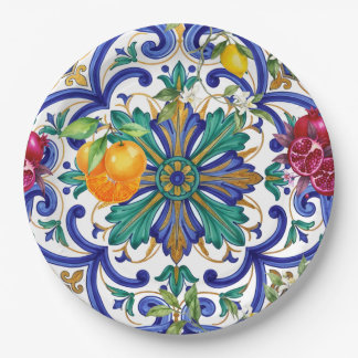 Prato De Papel fruta limão mosaico mediterrâneo