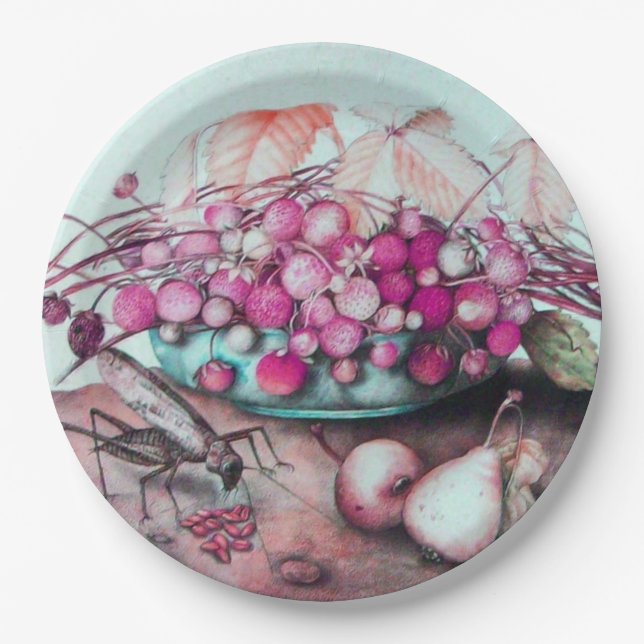 PRATO DE PAPEL FRUTAS DA SEASON STRAWBERRIES PERANTE FOLHAS (Frente)