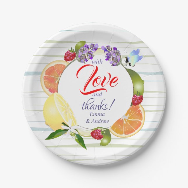 Prato De Papel Frutas de Citrus | Obrigado (Frente)