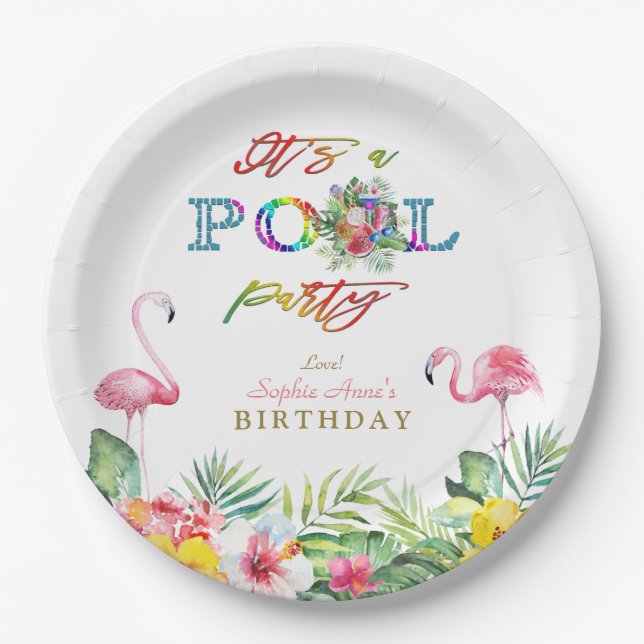 Prato De Papel Frutas Florais havaianas - Piscina de aniversário (Frente)
