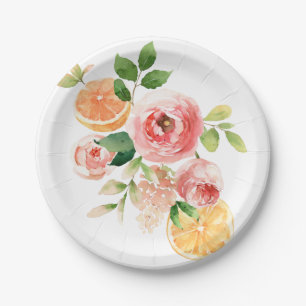 Prato De Papel Frutas frescas e flores Design de aquarela