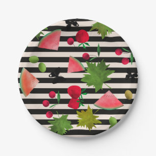 Prato De Papel Frutas frescas sem costura Berries Aquarela Cartog