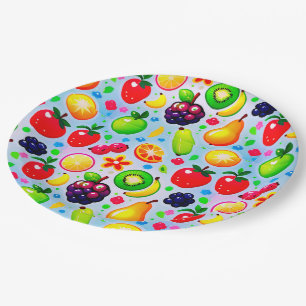 Prato De Papel Frutas Tropicais Vibrantes
