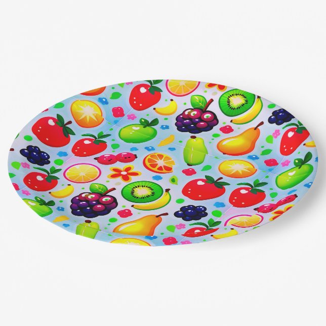 Prato De Papel Frutas Tropicais Vibrantes (Inclinado)