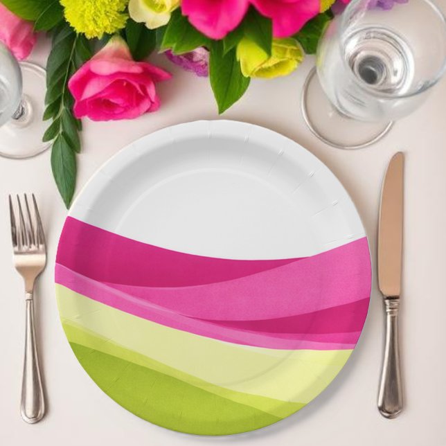 Prato De Papel Fuchsia and Lime Green (Fuchsia and Lime Green Paper Plates)