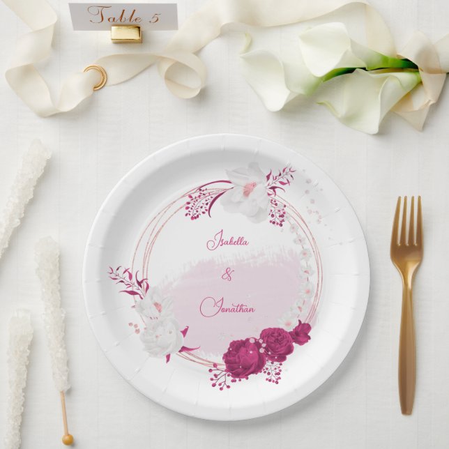 Prato De Papel fuchsia e casamento floral branco (Casamento)