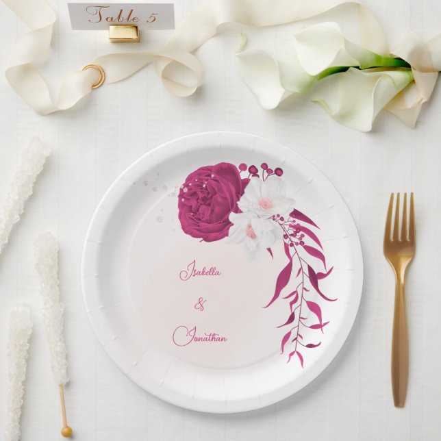 Prato De Papel fuchsia e casamento floral branco (Casamento)