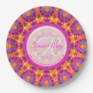 Prato De Papel Fuchsia Pink Orange Party Mandala Monograma