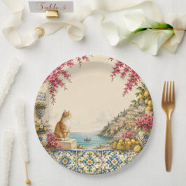 Prato De Papel Fuga Mediterrânea Gato | Decoração de Festa à Beir