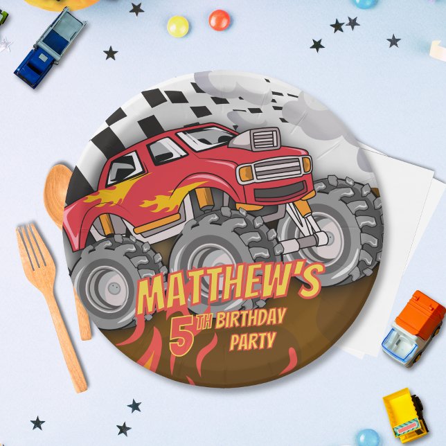 Prato De Papel Fun Monster Truck Birthday (Criador carregado)