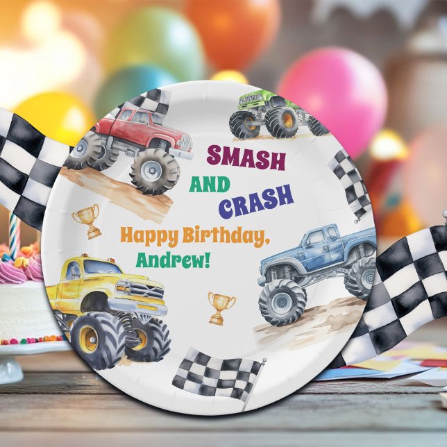 Prato De Papel Fun Monster Trucks Birthday Party  (Criador carregado)