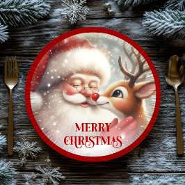 Prato De Papel Fun Santa and Rudolph Christmas Dinner Plates
