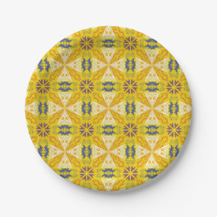 Prato De Papel Fundo amarelo com um intrincado padrão simétrico
