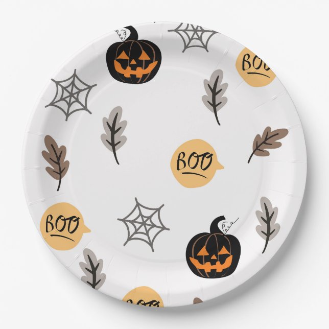 Prato De Papel Fundo de padrão de Halloween (Frente)