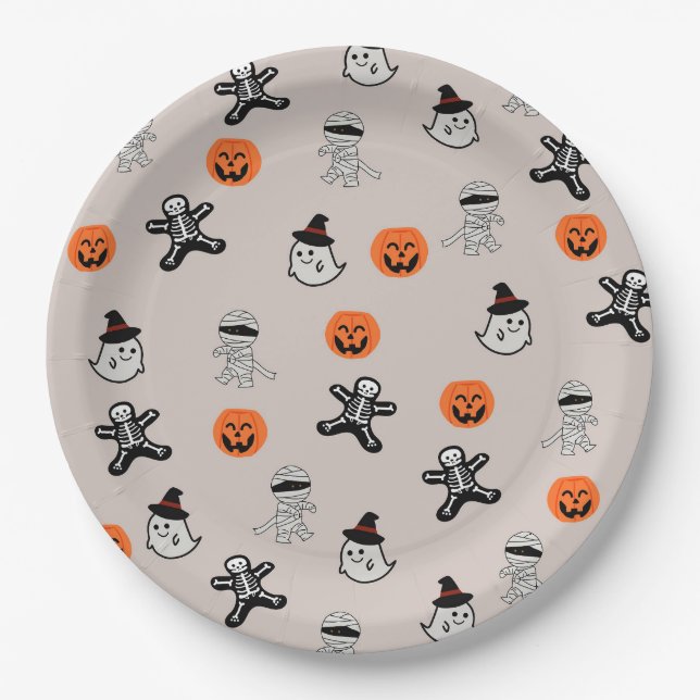 Prato De Papel Fundo de padrão de Halloween (Frente)