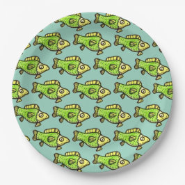 Prato De Papel Funny Cartoon Green Fish Drawing