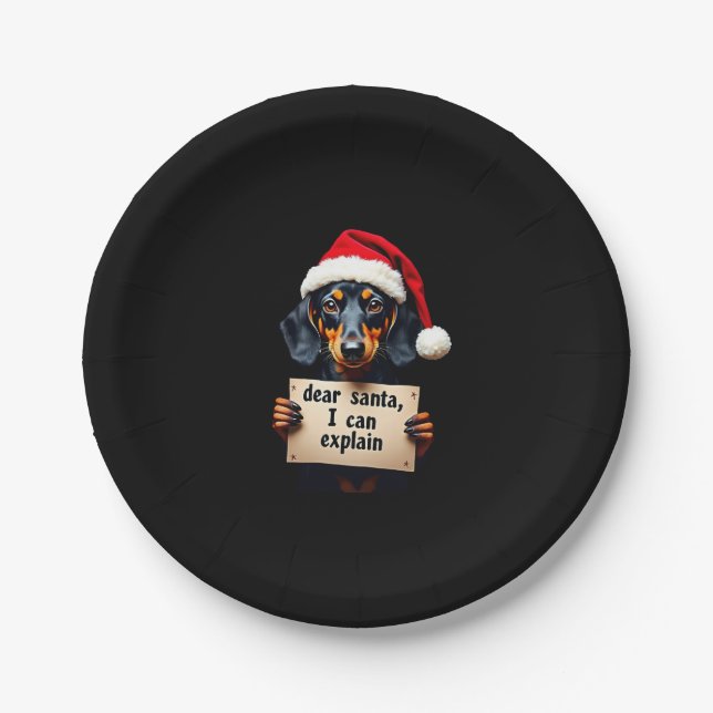 Prato De Papel Funny Dachshund Christmas Dear Santa I Can Explain (Frente)