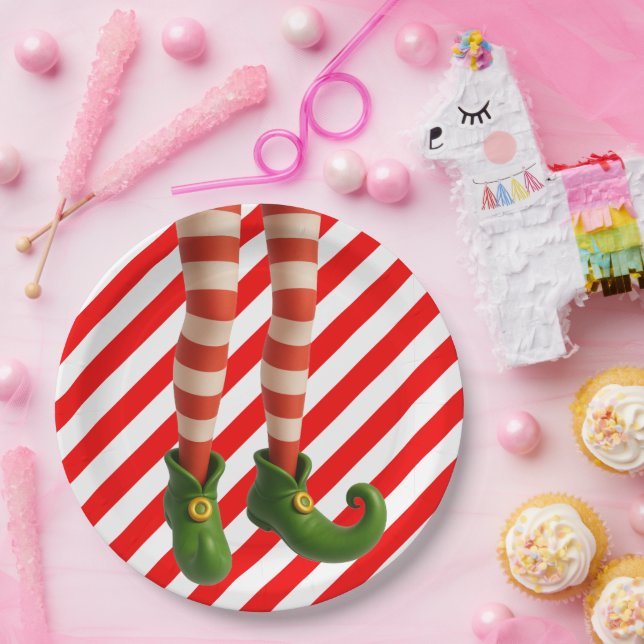 Prato De Papel Funny Elf Legs Christmas | North Pole Mischief  (Festa)