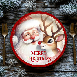 Prato De Papel Funny Holiday Paper Plates Santa Claus Rudolph