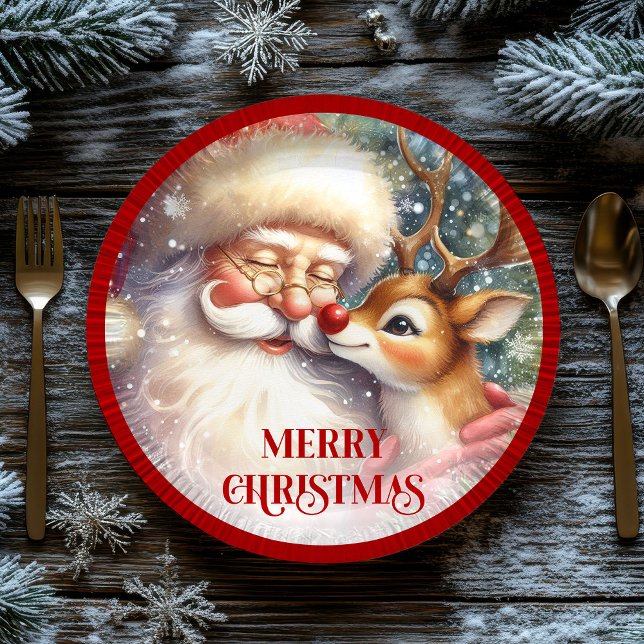 Prato De Papel Funny Kids Santa Rudolph Holiday Party Plates (Funny Kids Santa Rudolph Holiday Party Plates)