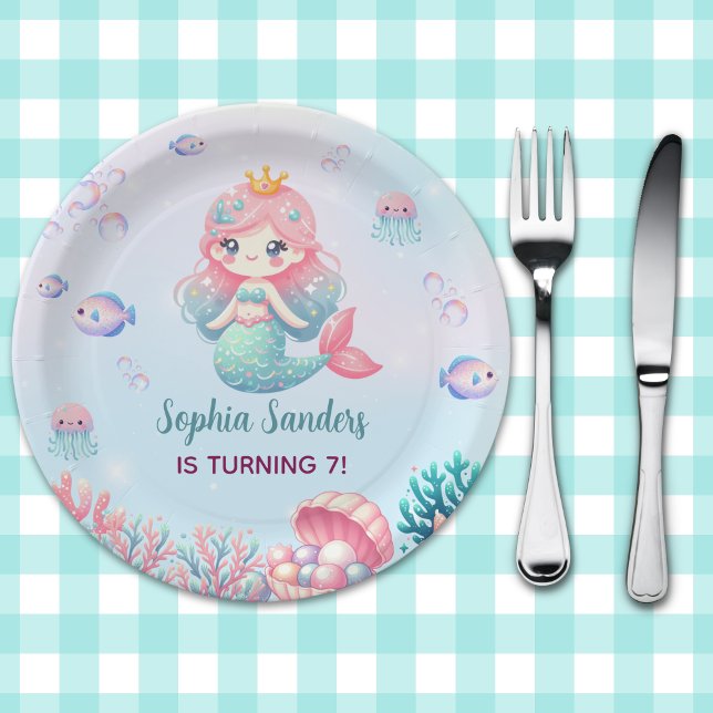 Prato De Papel Funny  Mermaid Birthday Girl (Criador carregado)