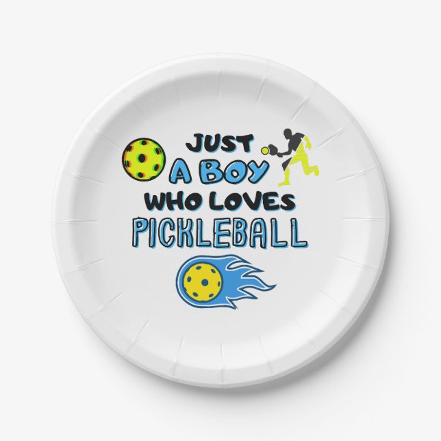 Prato De Papel Funny Pickleball Player Just A Boy Who Loves Pickl (Frente)