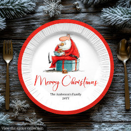 Prato De Papel Funny Quirky Santa Watercolor Christmas Plates