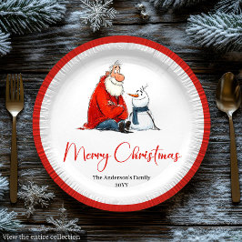 Prato De Papel Funny Quirky Watercolor Santa Christmas Plates