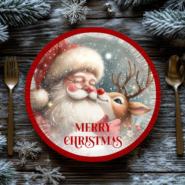 Prato De Papel Funny Santa and Red Nose Rudolph Party Plates (Funny Santa and Red Nose Rudolph Party Plates)