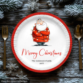 Prato De Papel Funny Santa Claus Red White Christmas Party Plates