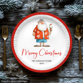 Prato De Papel Funny Santa Claus Watercolor Holiday Plates