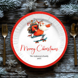 Prato De Papel Funny Santa Red Green Holiday Dinner Plates