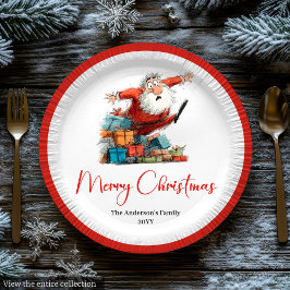 Prato De Papel Funny Santa Watercolor Christmas Dinner Plates