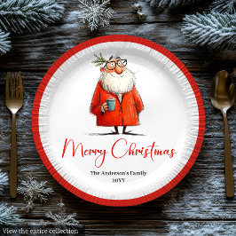 Prato De Papel Funny Santa Watercolor Holiday Paper Plates