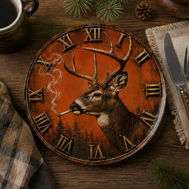 Prato De Papel Funny Smoking Deer Rustic Hunting Cabin  (Criador carregado)