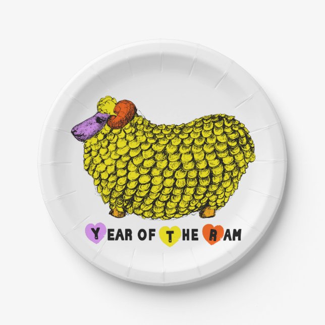 Prato De Papel Funny Yellow Ram Chinese Year Zodiday PP (Frente)