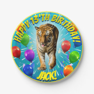 Prato De Papel Funy Tiger Balloon Birthday