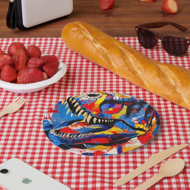 Prato De Papel Fusão do Dinossauro T-rex Retro Selvagem (Piquenique)