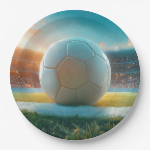Prato De Papel Futebol de branco