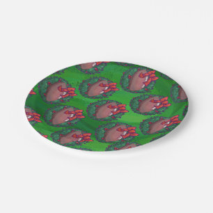 Prato De Papel Futebol em Wreath de Natal em Verde