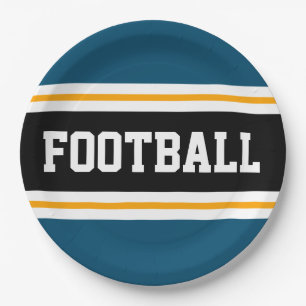 Prato De Papel FUTEBOL Oceano Teal Black White Stripes Amarelo