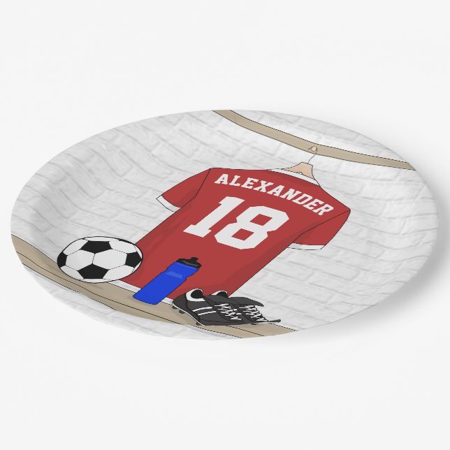 Prato De Papel Futebol Red e White Personalizado Jersey (Inclinado)