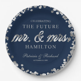 Prato De Papel Futuro Sr e Sra Azul Prata Festa de Compromisso