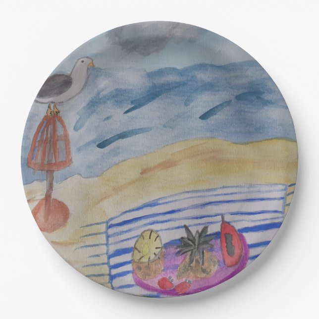 Prato De Papel Gaivotas Nas Placas De Papel De Praia (Frente)