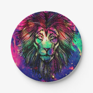 Prato De Papel Galáxia do Hipster Rainbow Lion
