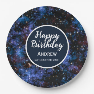 Prato De Papel Galáxias, estrelas e planetas coloridas