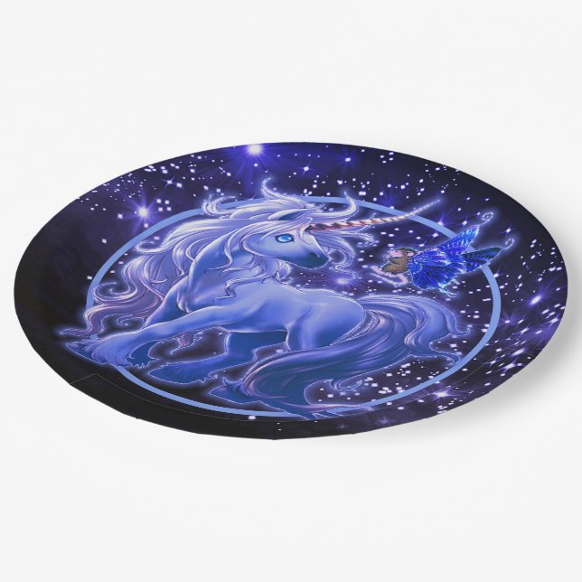 Prato De Papel Galaxy Sparkle Bue Unicorn (Inclinado)