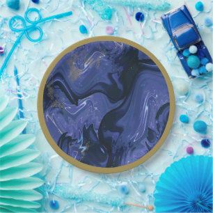 Prato De Papel Galaxy Swirl Blue Glitter Abstrato Padrão cósmico