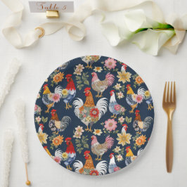 Prato De Papel Galinha-branca-denim Vestindo Fazendas de Colagem
